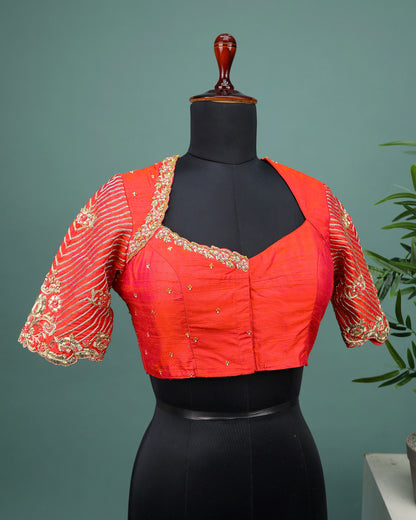 Maggam work Blouse for Saree – Red Blouse- Artisan Silk Blouse – Festive & Wedding Ethnic Wear