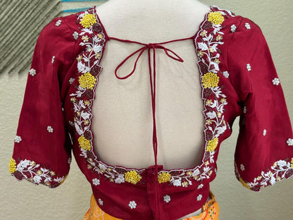 Maggam work Blouse for Saree –  red Blouse- Artisan Silk Blouse – Festive & Wedding Ethnic Wear