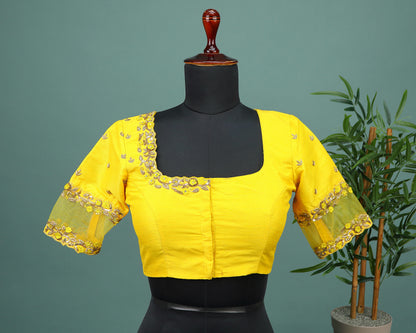 Maggam work Blouse for Saree – Yellow Blouse- Artisan Silk Blouse – Festive & Wedding Ethnic Wear
