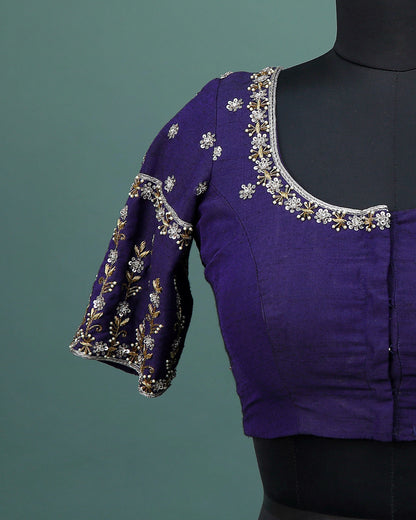 Maggam work Blouse for Saree – Blue Blouse- Artisan Silk Blouse – Festive & Wedding Ethnic Wear