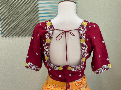 Maggam work Blouse for Saree –  red Blouse- Artisan Silk Blouse – Festive & Wedding Ethnic Wear
