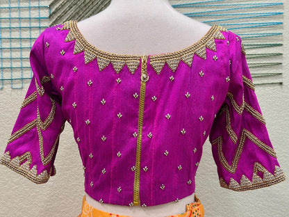 Maggam work Blouse for Saree –Magenta pink blouse - Artisan Silk Blouse – Festive & Wedding Ethnic Wear