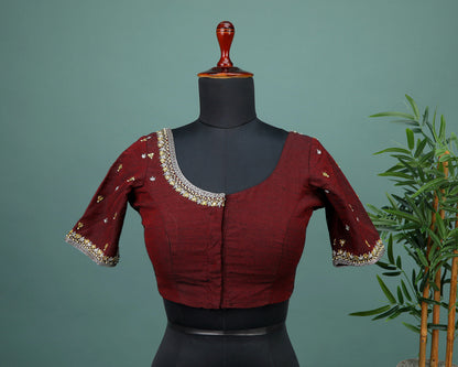Maggam work Blouse for Saree – Maroon Blouse- Artisan Silk Blouse – Festive & Wedding Ethnic Wear