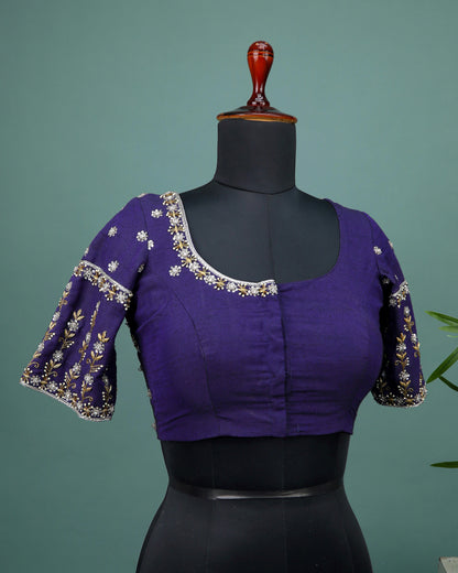 Maggam work Blouse for Saree – Blue Blouse- Artisan Silk Blouse – Festive & Wedding Ethnic Wear