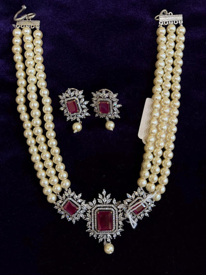 Diamond Necklace Bridal necklace Costume silver jewelry Alloy based Jewelry  - SHABURIS Fashion Jewelry