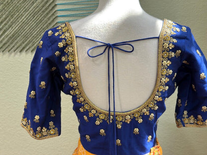 Maggam work Blouse for Saree – Blue Blouse - Artisan Silk Blouse – Festive & Wedding Ethnic Wear