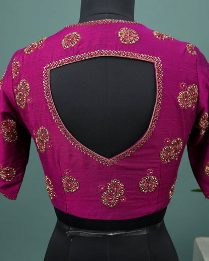 Maggam work Blouse for Saree –  Pink Blouse- Artisan Silk Blouse – Festive & Wedding Ethnic Wear