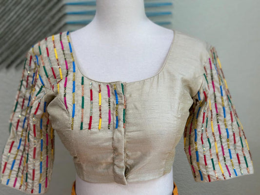 Maggam work Blouse for Saree – Beige Blouse - Artisan Silk Blouse – Festive & Wedding Ethnic Wear