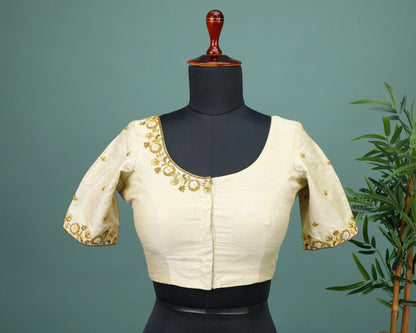 Maggam work Blouse for Saree – Beige Blouse- Artisan Silk Blouse – Festive & Wedding Ethnic Wear