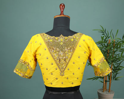 Maggam work Blouse for Saree – Yellow Blouse- Artisan Silk Blouse – Festive & Wedding Ethnic Wear