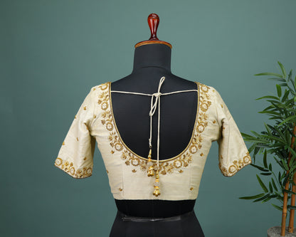 Maggam work Blouse for Saree – Beige Blouse- Artisan Silk Blouse – Festive & Wedding Ethnic Wear