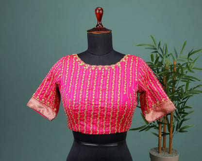 Maggam work Blouse for Saree – Pink Blouse- Artisan Silk Blouse – Festive & Wedding Ethnic Wear