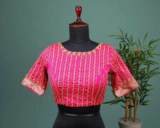 Maggam work Blouse for Saree – Pink Blouse- Artisan Silk Blouse – Festive & Wedding Ethnic Wear
