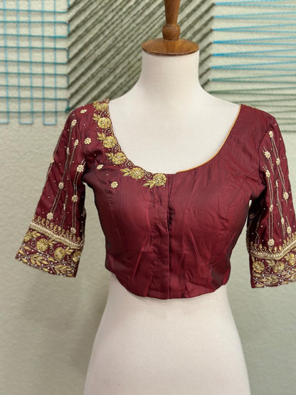 Maggam work Blouse for Saree – Maroon Blouse- Artisan Silk Blouse – Festive & Wedding Ethnic Wear