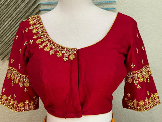 Maggam work Blouse for Saree –  red blouse- Artisan Silk Blouse – Festive & Wedding Ethnic Wear