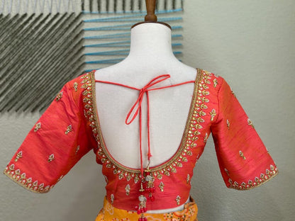 Maggam work Blouse for Saree – Orange Blouse- Artisan Silk Blouse – Festive & Wedding Ethnic Wear