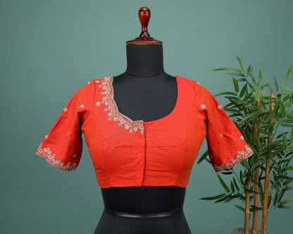 Maggam work Blouse for Saree – Red Blouse- Artisan Silk Blouse – Festive & Wedding Ethnic Wear