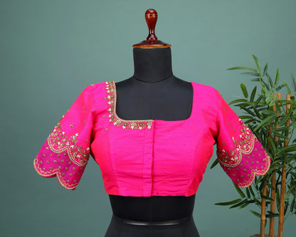 Maggam work Blouse for Saree –  Pink Blouse- Artisan Silk Blouse – Festive & Wedding Ethnic Wear
