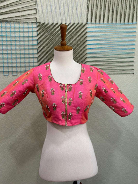 Maggam work Blouse for Saree –  pink Blouse- Artisan Silk Blouse – Festive & Wedding Ethnic Wear