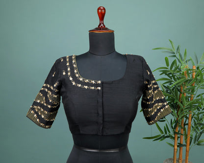 Maggam work Blouse for Saree – Black Green Blouse- Artisan Silk Blouse – Festive & Wedding Ethnic Wear