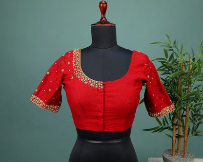 Maggam work Blouse for Saree – Red Blouse- Artisan Silk Blouse – Festive & Wedding Ethnic Wear