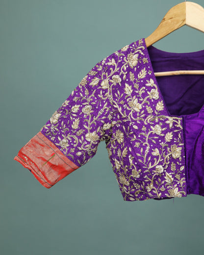 Maggam work Blouse for Saree – Purple Blouse- Artisan Silk Blouse – Festive & Wedding Ethnic Wear