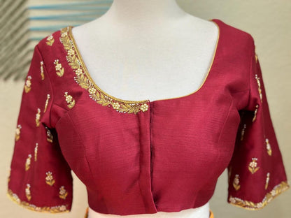 Maggam work Blouse for Saree – Red Blouse- Artisan Silk Blouse – Festive & Wedding Ethnic Wear