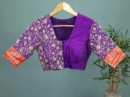 Maggam work Blouse for Saree – Purple Blouse- Artisan Silk Blouse – Festive & Wedding Ethnic Wear