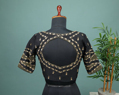 Maggam work Blouse for Saree – Black Green Blouse- Artisan Silk Blouse – Festive & Wedding Ethnic Wear