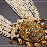 Temple Jewelry Antique Lakshmi Haram Pearl Necklace Silver Jewelry - SHABURIS