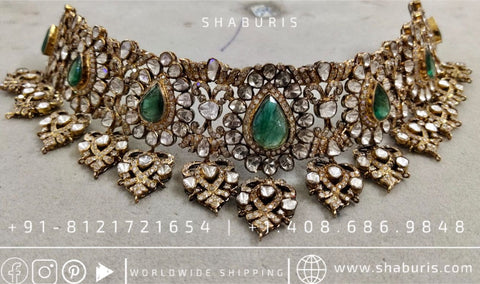 Victorian Diamond Choker Pure Silver jewelry Indian ,diamond Necklace,Indian Necklace,Indian Bridal,Indian Wedding Jewelry-NIHIRA-SHABURIS