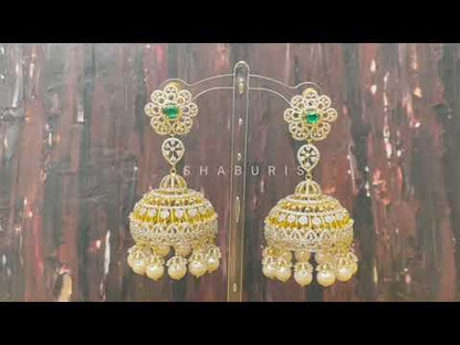 Diamond Jhumka ,diamond earrings,Pure silver Jhumkas Indian,Indian Earrings,Indian Wedding Jewelry -NIHIRA-SHABURIS