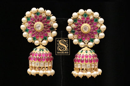 Diamond Jhumka Polki Earrings Big Studs Ruby Earrings Diamond Earrings 925 Silver Jewelry Silver Earrings - SHABURIS