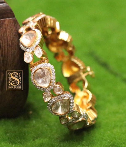 Polki Jewelry,Pure Silver Jewellery Indian ,Moissanite Bangles,Big Indian studs,Indian Bridal,Pakistani Jewelry,Polki Bangle-NIHIRA-SHABURIS