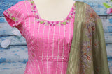 Chanderi,Indian Designer anarkali,Indian Stitched Dress for women, zardhosi maggam mirror work green Dress ,Indian Partywear Dress Duppatta