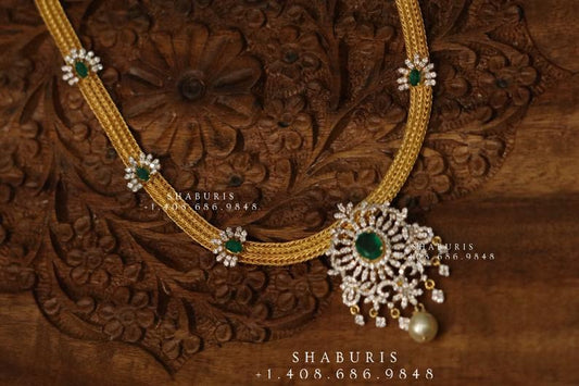 Swarovski Diamond Necklace Pure Silver jewelry Indian ,diamond Necklace,Indian Necklace,diamond buttalu,diamond haram-SHABURIS