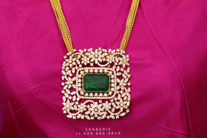 Swarovski pendent,swarovski chain,southindian Jewelery,Traditional indian Jewelery,Polki haram,Pure silver jewelry-NIHIRA
