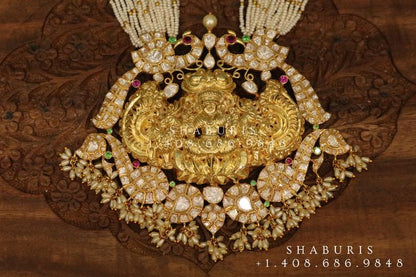 Temple LakshmiJewelry,Pure Silver Jewelry Indian ,Lakshmi Pendent ,Big pendent,Antique Jewelry,Indian Temple Jewelry-NIHIRA-SHABURIS