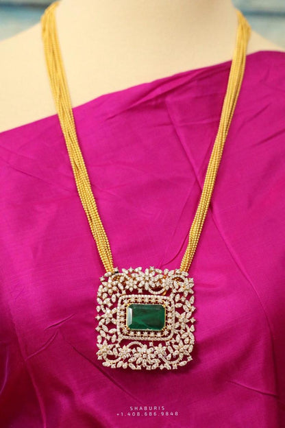 Swarovski pendent,swarovski chain,southindian Jewelery,Traditional indian Jewelery,Polki haram,Pure silver jewelry-NIHIRA