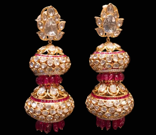 Polki Diamond Jhumka ,diamond earrings,Pure silver Jhumkas Indian,Indian Earrings,Indian Wedding Jewelry -NIHIRA-SHABURIS