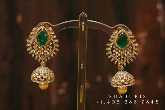 Diamond Jhumka ,diamond earrings,Pure silver Jhumkas Indian,Indian Earrings,Indian Wedding Jewelry -NIHIRA-SHABURIS
