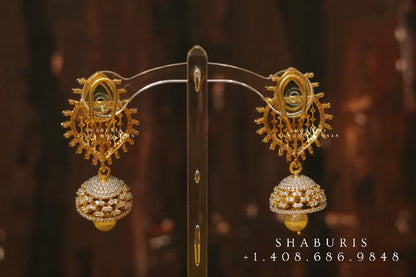 Diamond Jhumka ,diamond earrings,Pure silver Jhumkas Indian,Indian Earrings,Indian Wedding Jewelry -NIHIRA-SHABURIS