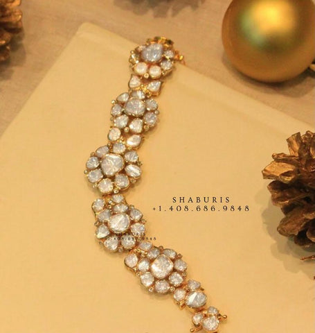 Pure Silver jewelry indian polki bracelet diamond bracelet sabyasachi jewelry inspired 22ct dipped jewelry indian jewelry -SHABURIS