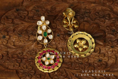 Polki earrings,South Indian coral jewelry ,polki studs,uncuts statement jewelry simple stud Jewelry,pure Silver indian jewelry-SHABURIS