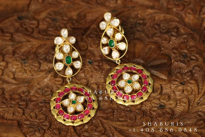 Polki earrings,South Indian coral jewelry ,polki studs,uncuts statement jewelry simple stud Jewelry,pure Silver indian jewelry-SHABURIS