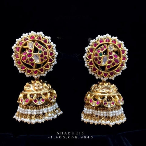 Antique Jewelry,Pure Silver Jewellery Indian ,antique jhumka,Big studs,Indian Bridal,South Indian Wedding Jewelry-NIHIRA-SHABURIS