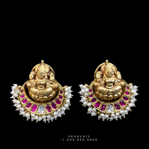 Temple Jewelry,Pure Silver Jewellery Indian ,Lakshmi Devi Earrings,Big studs,Indian Bridal,South Indian Wedding Jewelry-NIHIRA-SHABURIS