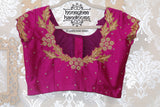 Pink pearl work blouse with embroidery | HoneyBee Handlooms