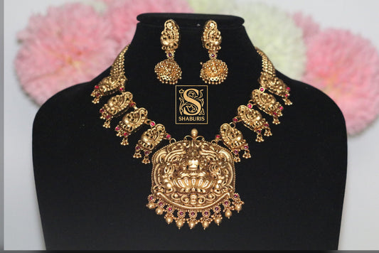 Indian Temple Jewelry Lordess Lakshmi Devi Antique Jewelry - Made with 30% Silver & High Quality  | SHABURIS Indian JEWELRY | JaiPur |South