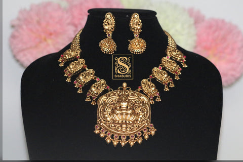 Indian Temple Jewelry Lordess Lakshmi Devi Antique Jewelry - Made with 30% Silver & High Quality  | SHABURIS Indian JEWELRY | JaiPur |South